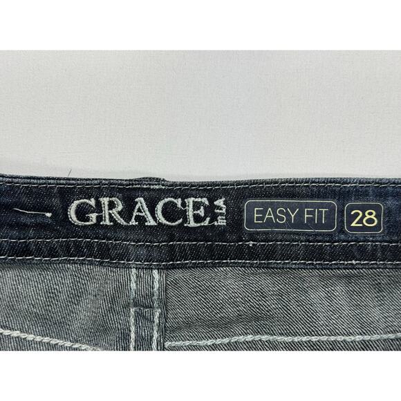 Grace in L.A. Women's Easy Fit Straight Leg Blue Denim Jeans - Size 28 (30x33.5) - Picture 7 of 9